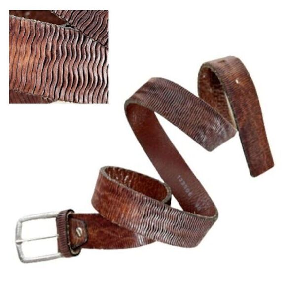 BALDININI Belt S/M Wavy Brown Leather Silver Square Buckle 90cm Made in ITALY - Picture 1 of 13
